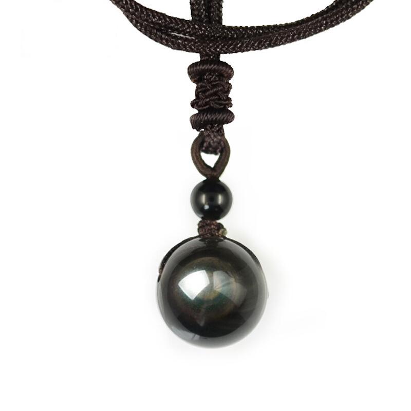 Men's and Women's Round 16mm Natural Gold Obsidian and Black Agate Pendant Necklace.
