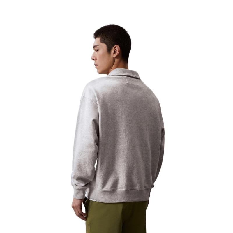 Calvin Klein Casual Embroidered Square Logo Polo Neck Pullover Long Sleeve Sweatshirt Men Sweatshirt Pearl-Gray J325051
