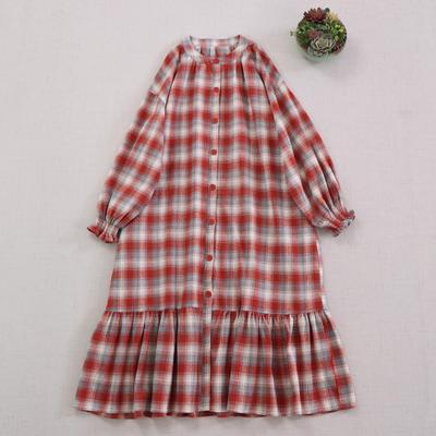 2025 Autumn Plaid Round Neck Long Sleeve Mori Girl Dress - Loose and Versatile Cardigan Style