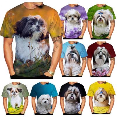 New Fashionable and Cute Shih Zi Dog 3D Printed T-shirt for Men's Summer Casual Short Sleeved Animal Top