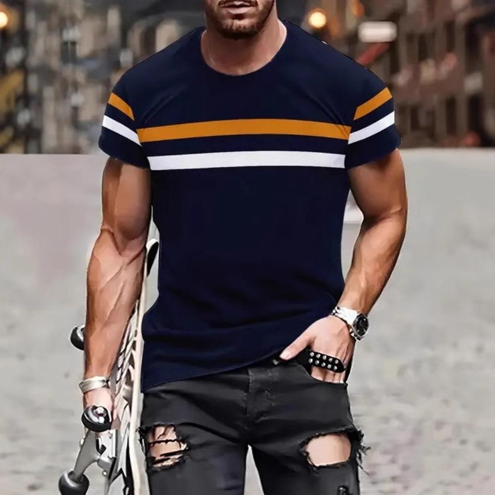 Summer Men's 3D Printed Crew Neck T-Shirt Fashion Versatile Breathable Trend Casual