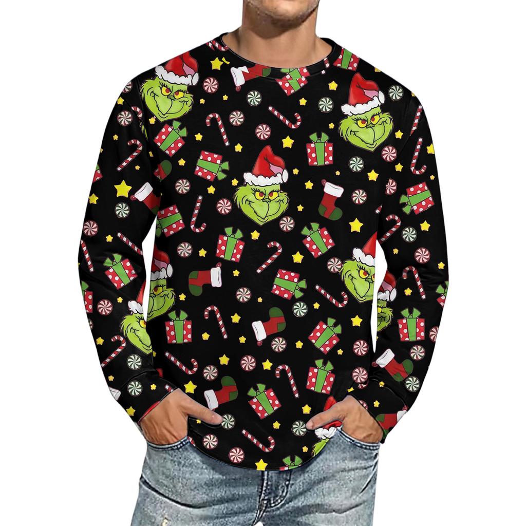 Men's Christmas Printed Imitation Cotton Long-sleeved Shirt