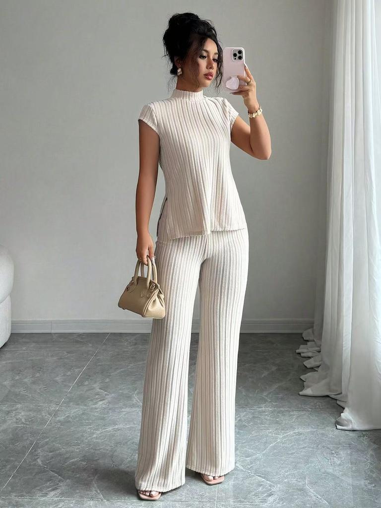 New Women's Casual Solid Color Short Sleeve T-Shirt Set with Track Pants