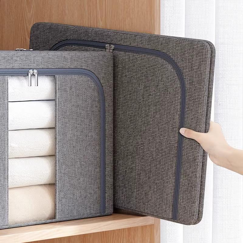 Foldable Steel Frame Clothing & Quilt Storage Box - Moisture-Proof Cotton Organizer for Dorm & Home.