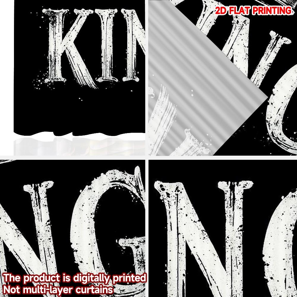 Set Of 2 Modern King Crown Black White Curtains Digital Printing Bold Letter Pattern Monarch Symbol Living Room Bedroom Curtain Polyester Perfect For