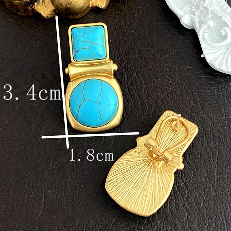 Turquoise Stud Earrings For Women Geometric Palace Style Medieval Fashion Elegant Retro Jewelry Gift