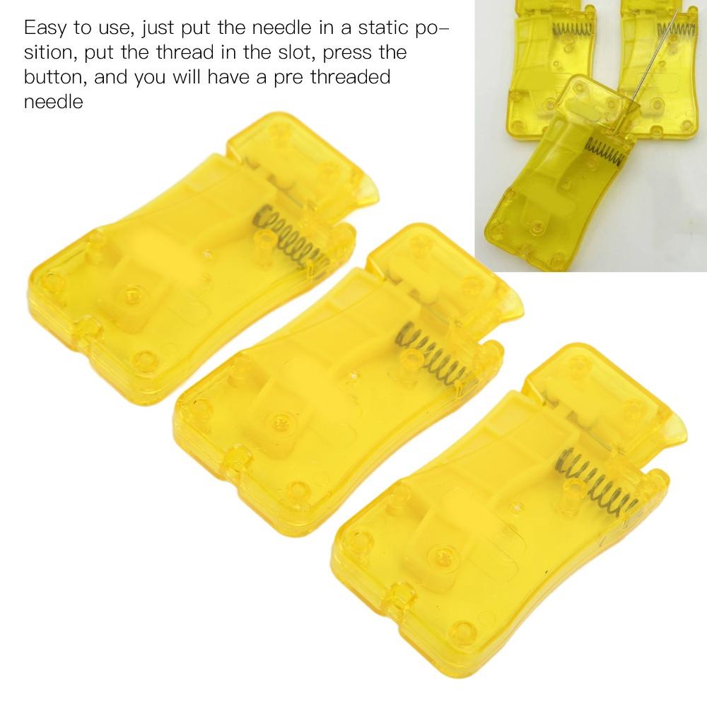 3pcs Yellow Plastic Needle Threader Plastic Self-Thread Guide Household Use