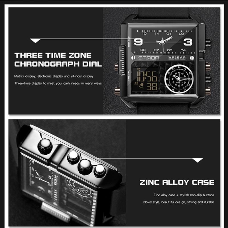 SANDA Watches Oversized Dial Multifunction Triple Movement Sporty Men's Electronic Quartz Watches