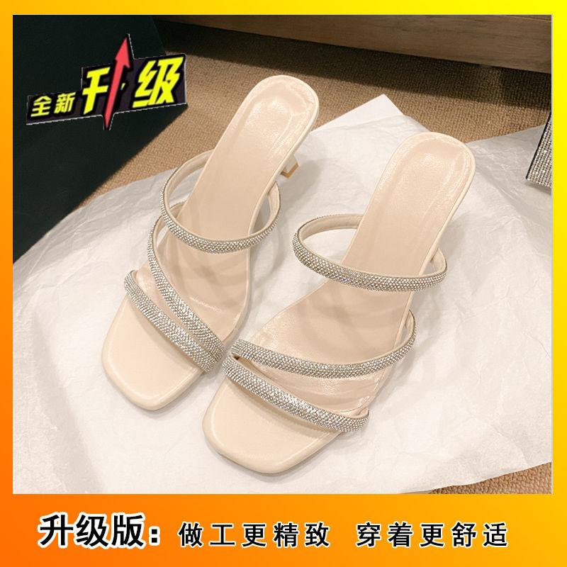 Internet celebrity with skirt versatile high heels 2025 new popular outer wear niche design light mouth stiletto one-word slippers