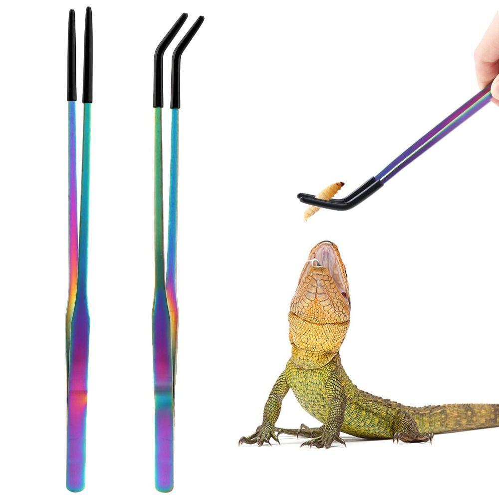 2PCS Stainless Steel Reptile Feeding Tongs Feeder Tools  Bearded Dragons Lizards