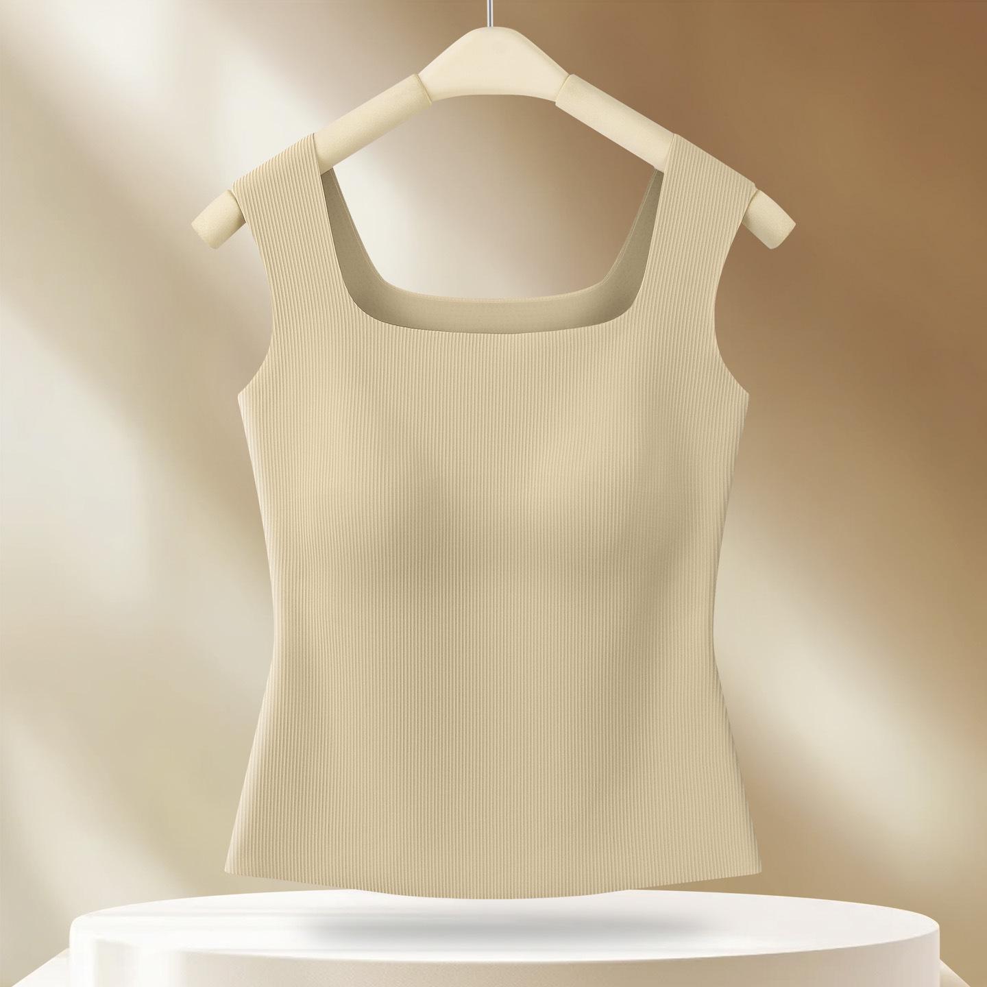 Women s Seamless Ribbed Camisole with Padded Wide Straps, No Underwire, Beautiful Back Design XXL (130-150 lbs) хаки