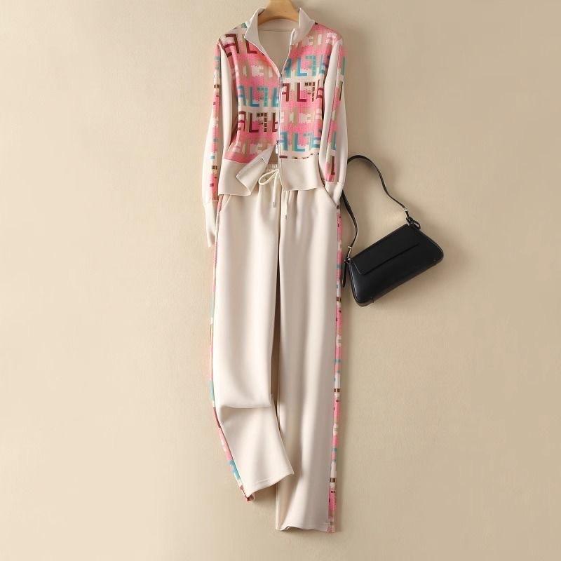 

Женский весенне-осенний модный повседневный свитер с воротником-стойкой, широкие брюки, костюм из двух частей XXXXL абрикосовый