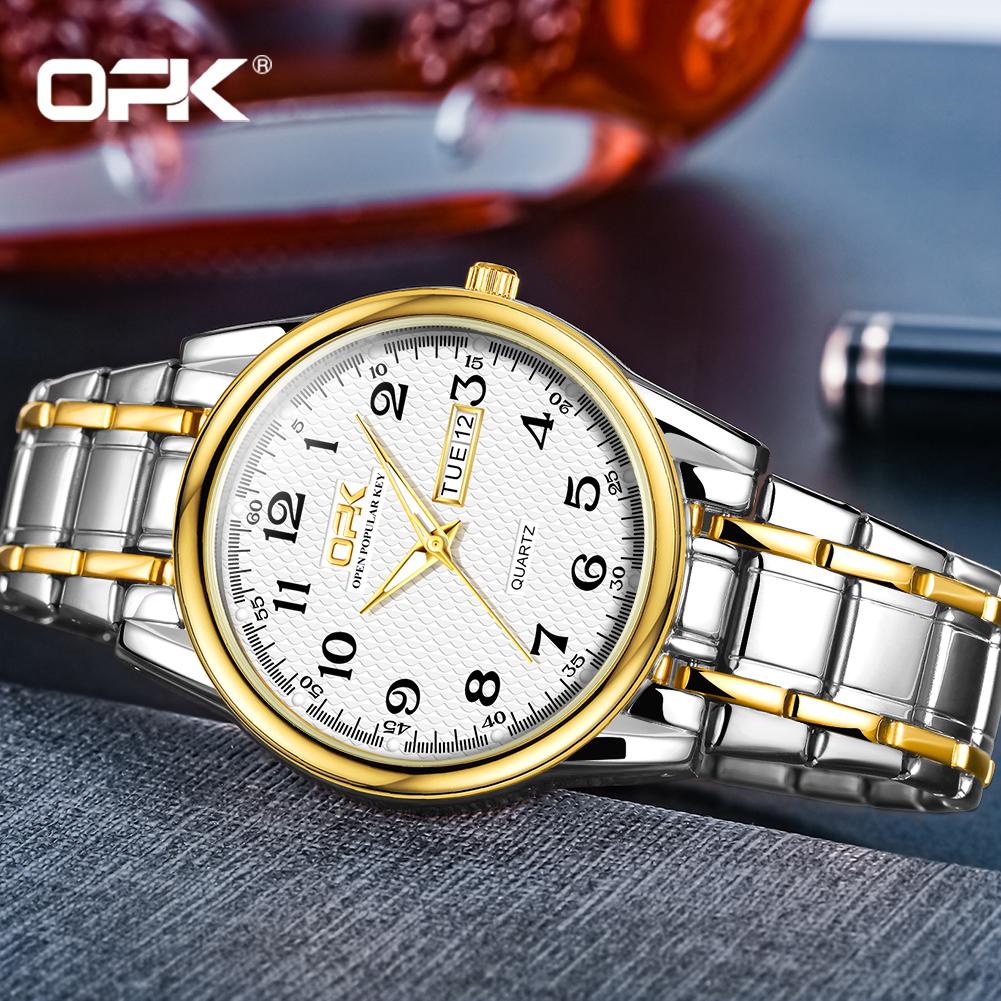 OPK 8110 Men's Calendar Week Quartz Watch Steel Belt Waterproof