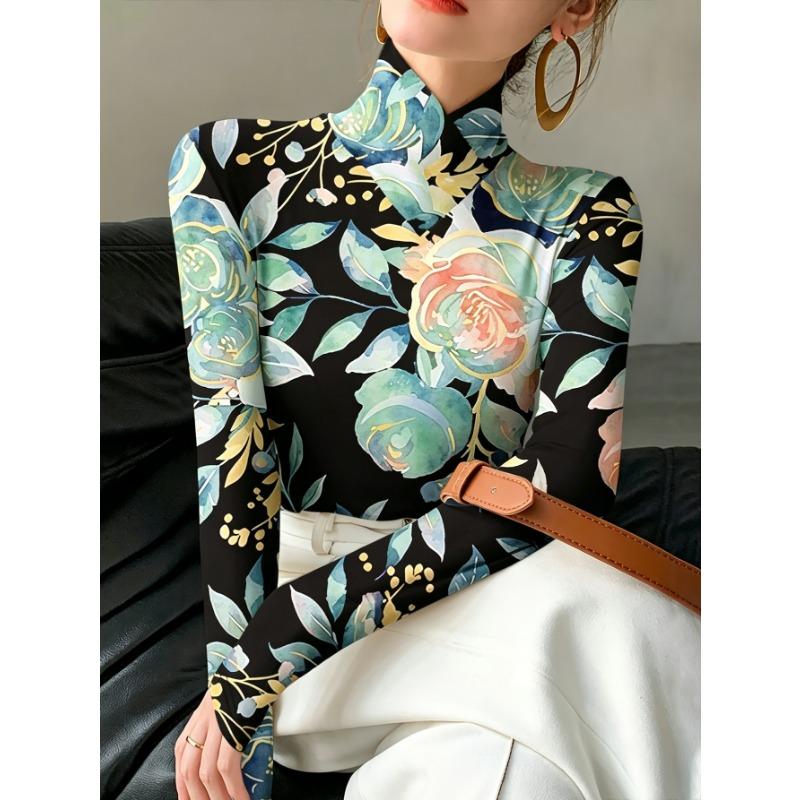 Lady's Sexy High-neck Long-sleeved T-shirt, Soft Texture for Autumn and Winter Tops, Machine Washable