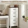 Narrow and Tall Bedroom Chest of Drawers with Wood-Effect Top Dresser for Small Spaces 45x35x106 Cm White
