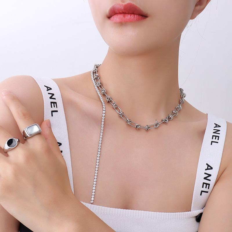 Spicy Girl Trend Patchwork Chain Tassel Zircon Choker: Cool European and American Collarbone Necklace P032