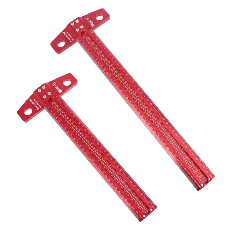 Precision Marking T-Ruler Aluminum Alloy Woodworking Scribe Marking Gauge Deluxe Crossed-out Hole Scribe Ruler 300/400mm