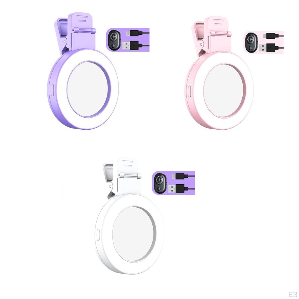 Phone Fill Light Selfie Mirror Parts,Rechargeable,3 Lighting Modes LED Lamp,Accessories for