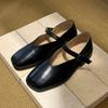 Genuine Leather Korean Version of Square Head with Buckle Mary Jane Shoes Single Shoes Women's 2025 New Versatile Flat Bottom Shallow Mouth Small Lea