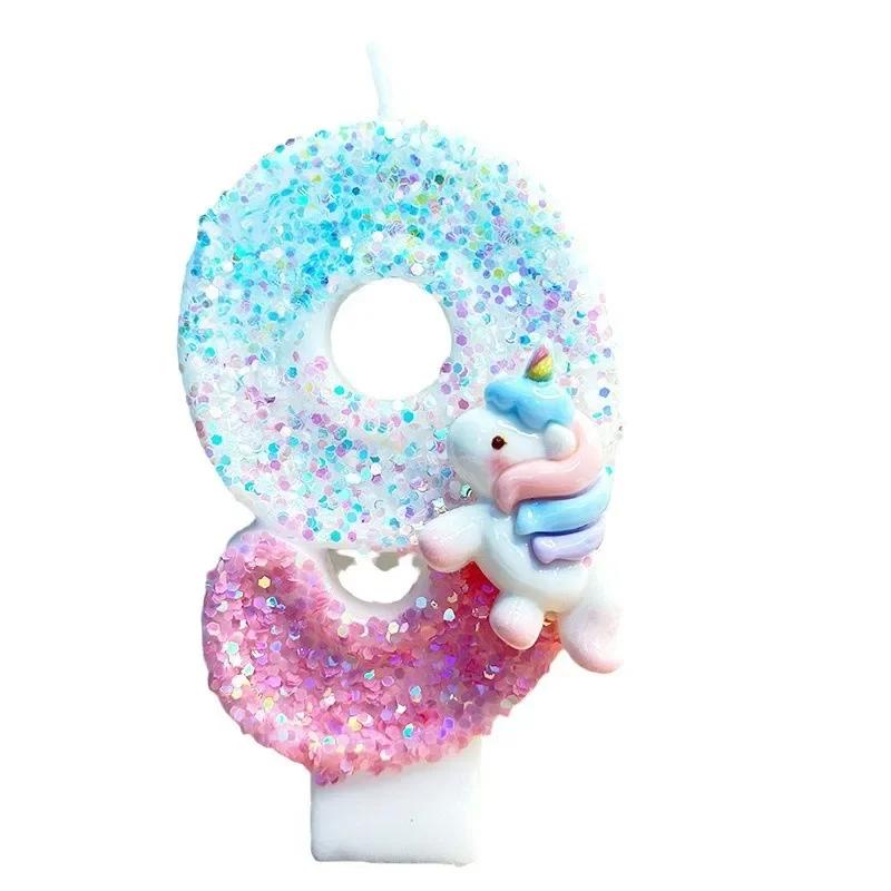 Unicorn Birthday Candles 0-9 Number pink blue Cake Candle Fashion Cartoon Anime Topper Party Cute Decoration