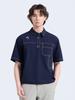 CHALLENGER Men'S Workwear Pocket Drawstring Short Sleeve Woven Top Navy