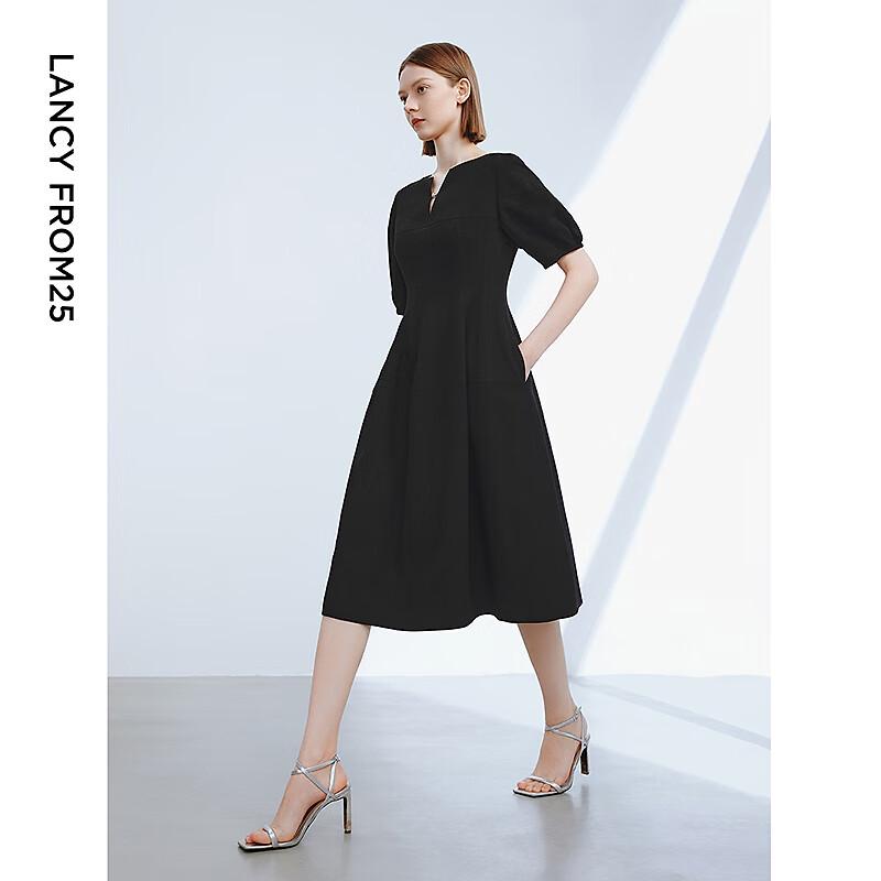 LANGZI Acetate Lantern Sleeve Little Black Dress