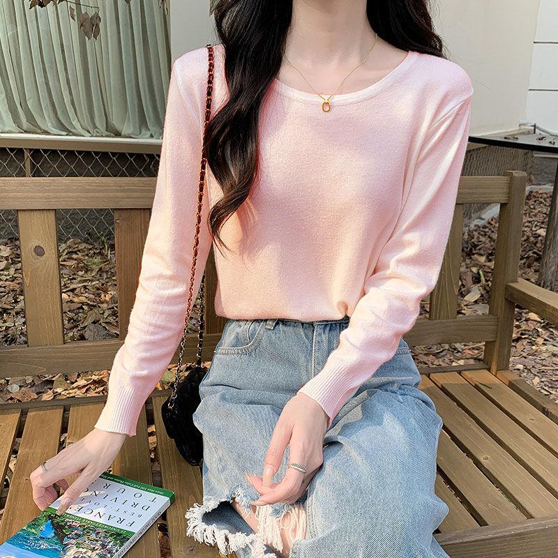 

Knitted bottoming shirt women s spring and autumn new sweater loose lazy women s long-sleeved knitted sweater average size розовый