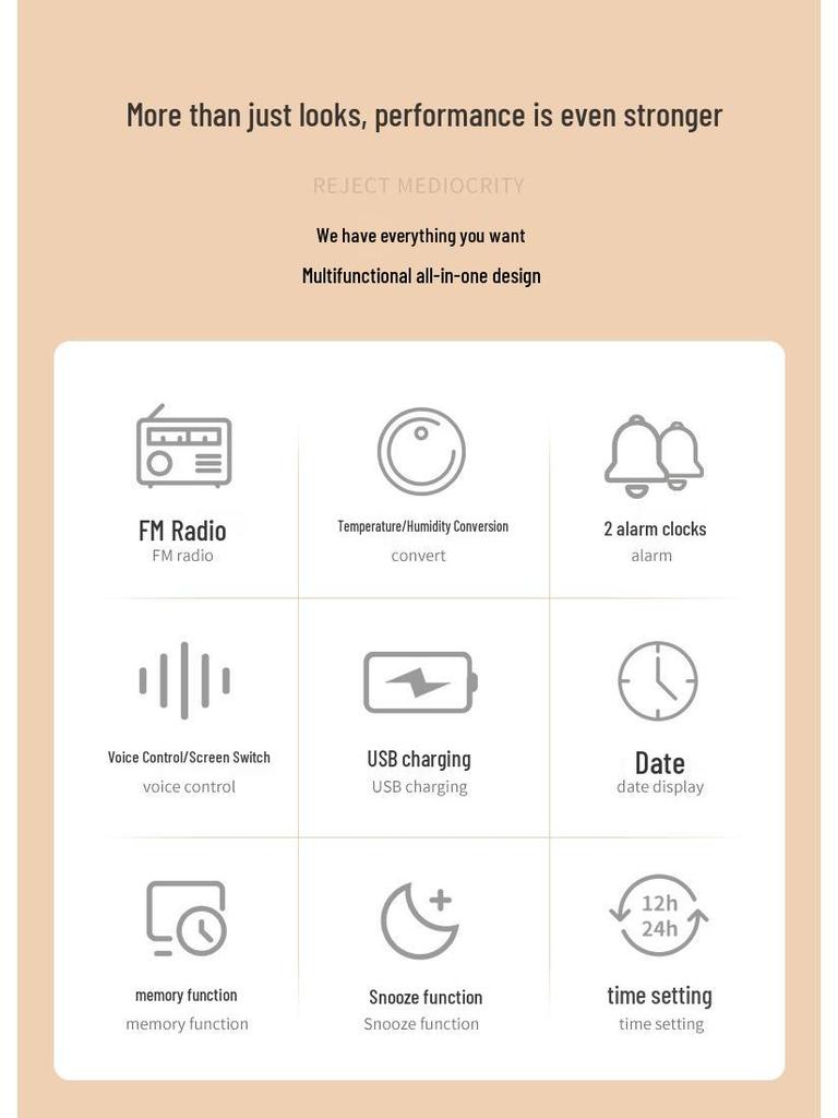 2022 Digital Alarm Clock with Large Screen, FM Radio, Perpetual Calendar, and Snooze Function