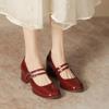 Mary Jane Shoes Women Block Heel Patent Leather Black Shoes
