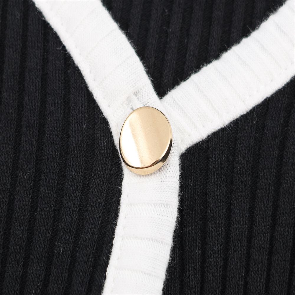 Autumn V-neck Color Block Flare Sleeve Knit Cardigan