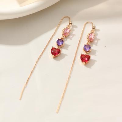 Luxuriöse, farbenfrohe, geometrische, runde, herzförmige Quasten mit Zirkonia-Ohrlinie, lange hängende Tropfenohrringe für Frauen, Piercing-Einfädler, Ohrschmuck