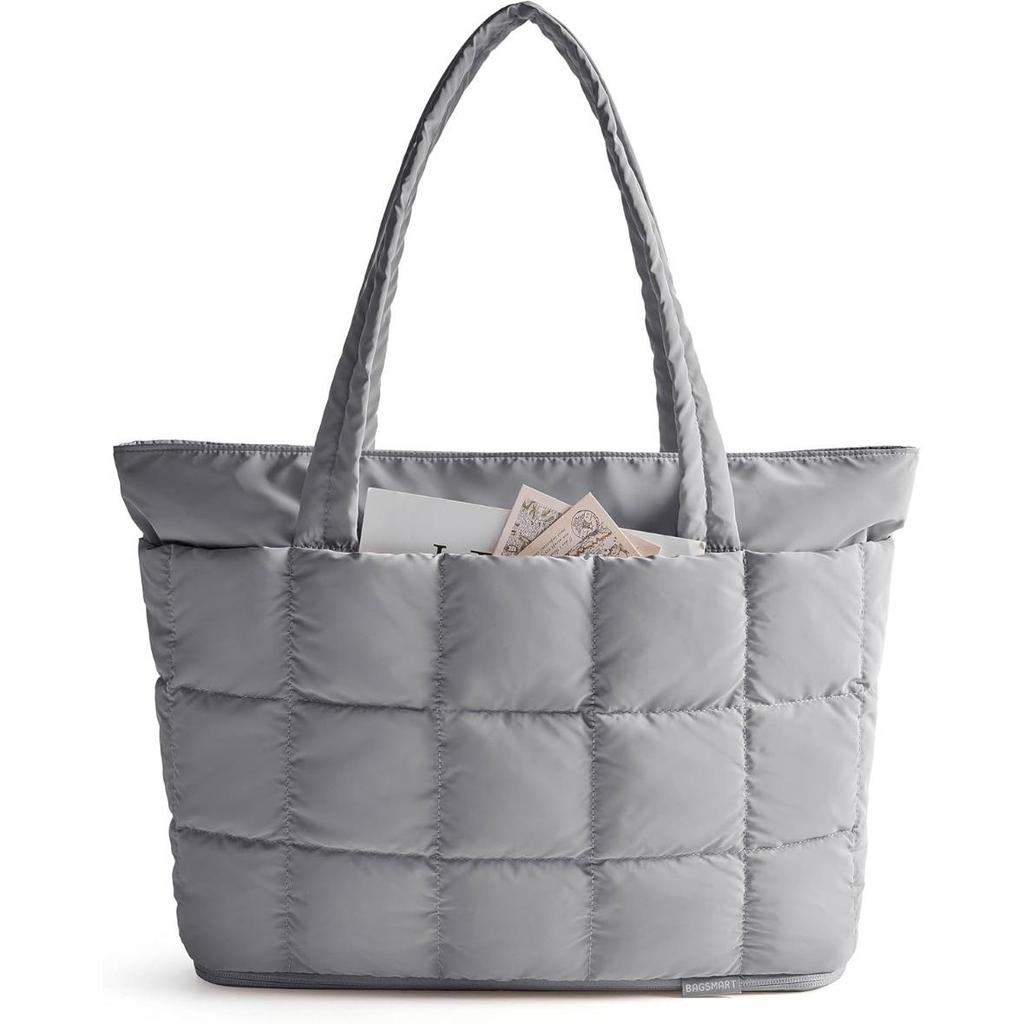 Expandable Tote Bag for Women, Puffer Work Tote Handbag, Quilted Carry On Bag for Travel Gym