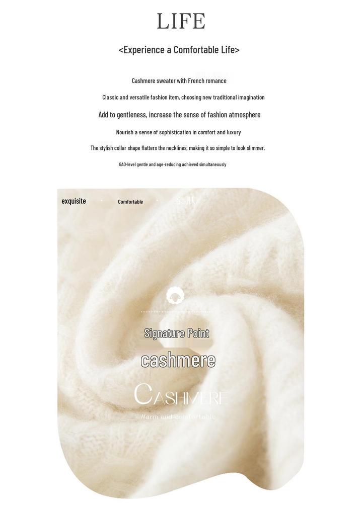 Women's Cashmere Cable Knit Sweater - Loose Fit, Double-Strand, Half-High Collar, Solid Color, Short Style, Perfect for Autumn and Winter