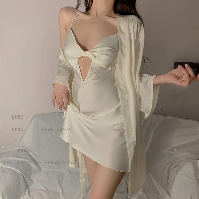 Sexy Pajamas Women's Ice Silk Thin Style with Chest Pad Pure Desire Summer Suspender Beautiful Back Nightgown Nightgown Loungewear Can Be