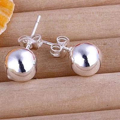 Damenmode Silberfarbe Edelstahl Runde Kugel Ohrstecker Ohrringe Schmuck AVE