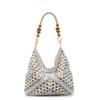 Women Fashion Woven Color Block Large Casual Tote Shoulder Handbag