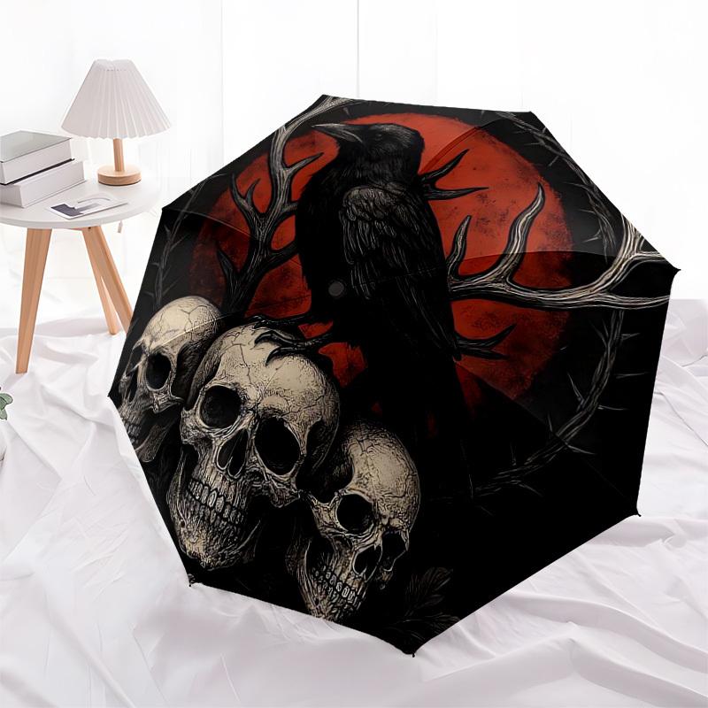 1pc Raven Skulls Blood Moon Artwork Umbrella with Plastic Handle,Suitable for All Seasons Home Travel Outdoor UmbrellaDD1592