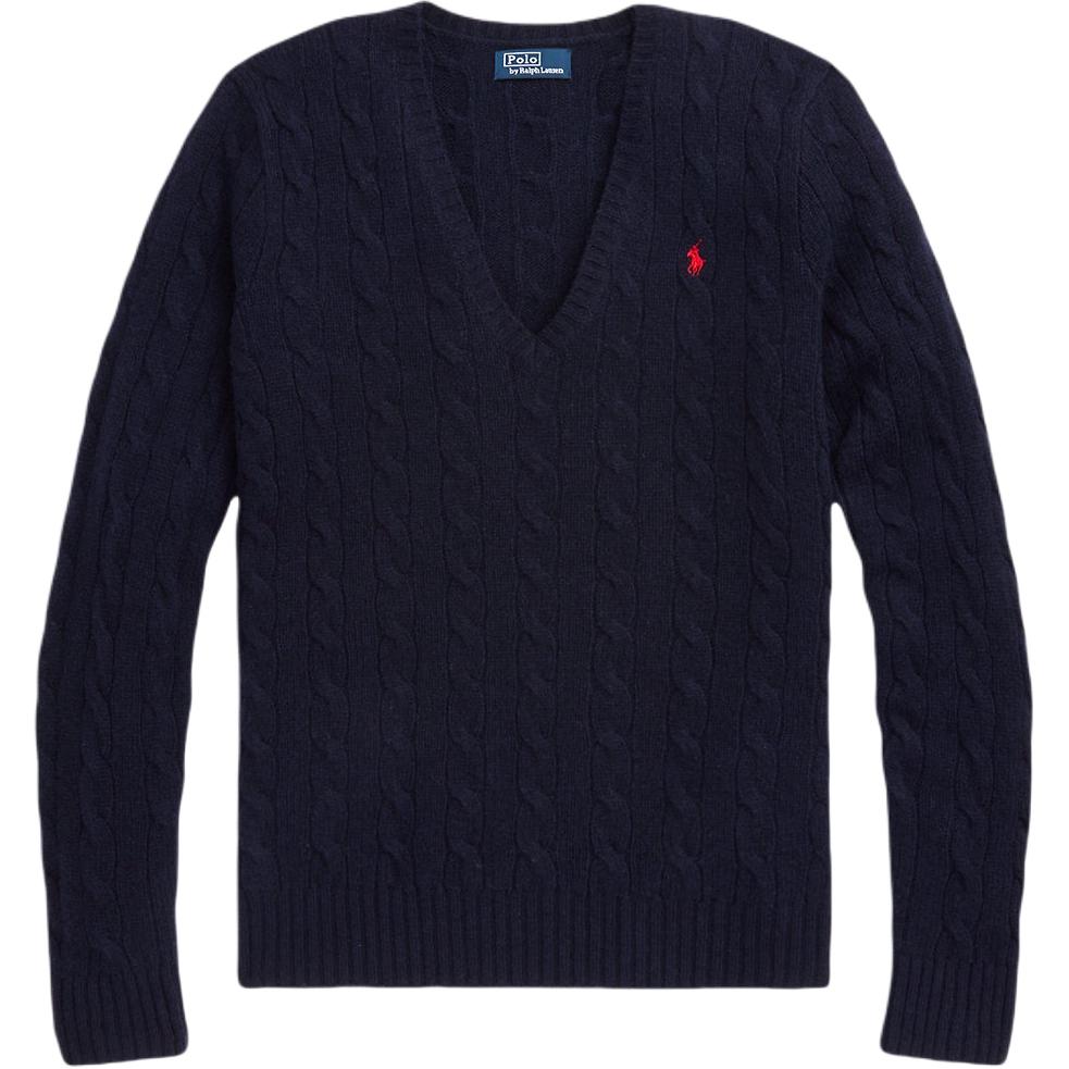 Polo Ralph Lauren Solid Color Casual V-Neck Pullover Knit Sweater Women sweater Dark-Blue 211910422-003