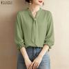 Women Casual V-neck Solid Color 3/4 Sleeve Loose Blouse