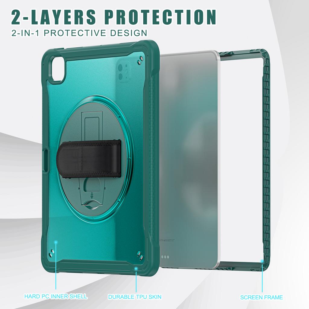 For iPad Pro 13 (2025)/(2024) Case Kickstand PC+TPU+Silicone Tablet Cover with Rotary Hand Strap