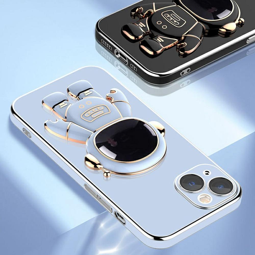 For iPhone 15 Case Electroplating Soft TPU Phone Cover Astronaut Hidden Kickstand