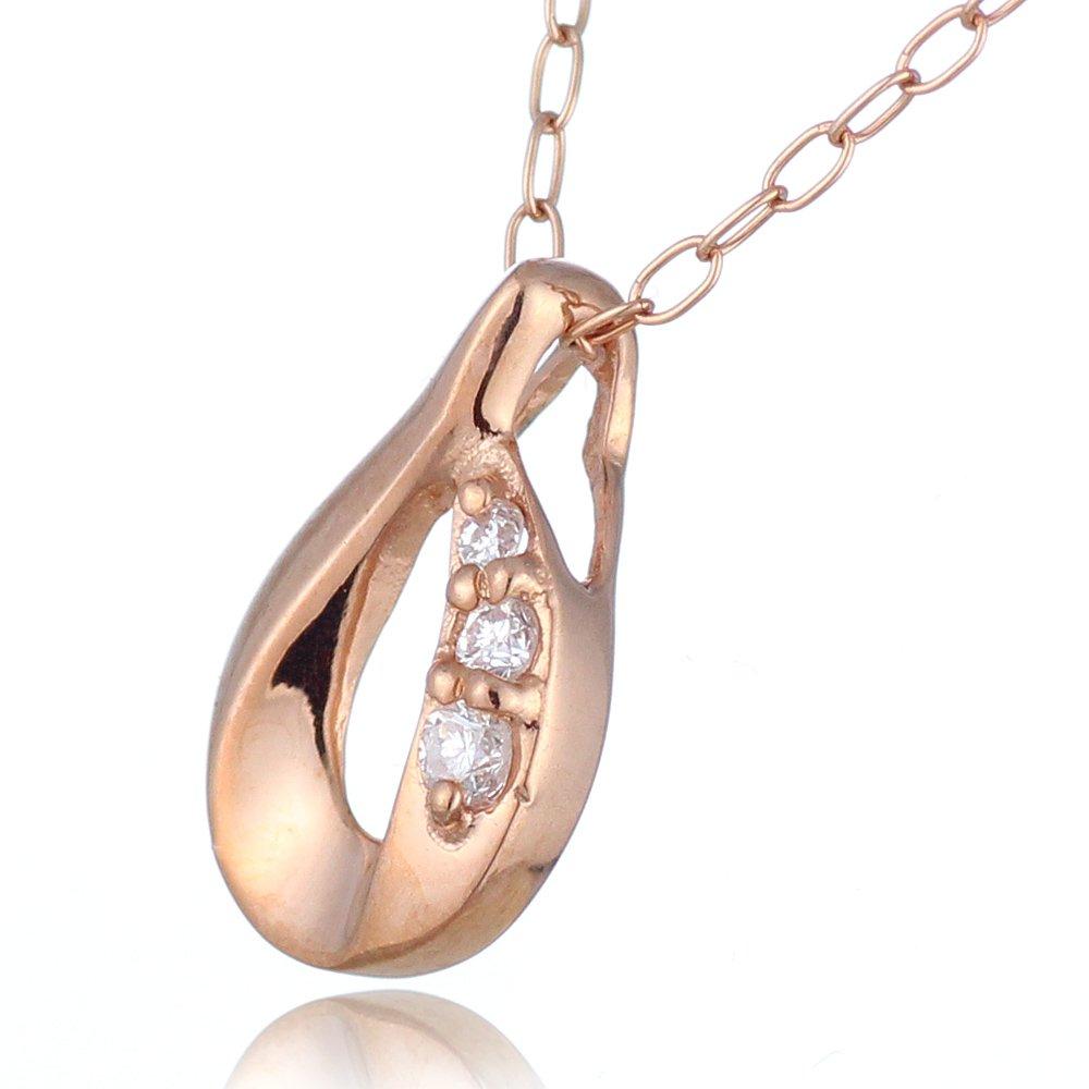 SUEHIRO K10 Pink Gold Diamond Pendant Necklace with Drop 10K PG Motif, Gold,