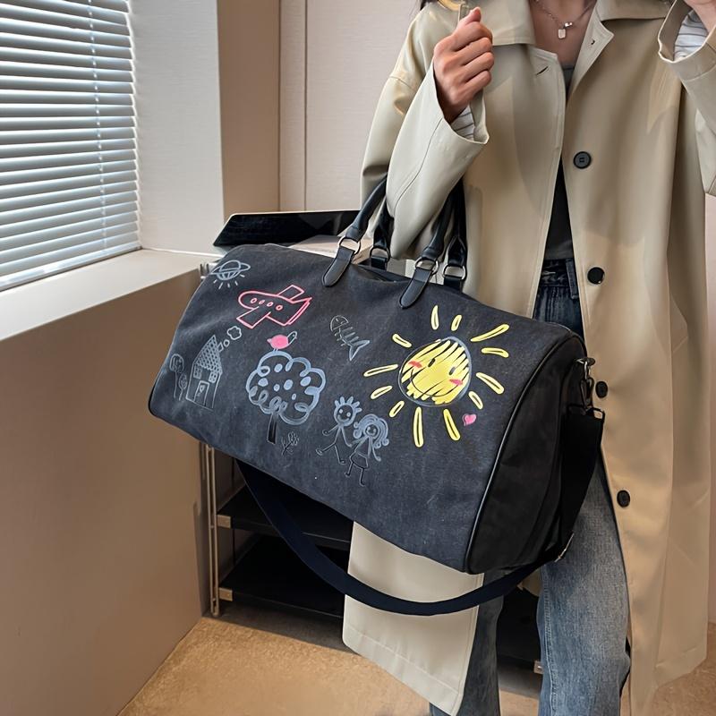 1 Stück Retro-Mode, leichte Reisetasche, Fitness-Einkaufstasche mit großer Kapazität, niedlich bedruckte Reißverschlusstasche für Geschäftsreisen, Schwimmen, Outdoor-Sport