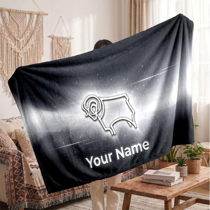 Derby County Personalisierte Fleecedecke Mit Fußballlogo, Individueller Name Text Weiche Warme Wohndecke