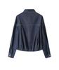 Women's Long Sleeve Denim Blue Shirt Jacket - Spring 2026 Retro British Style with Thickened Lapel