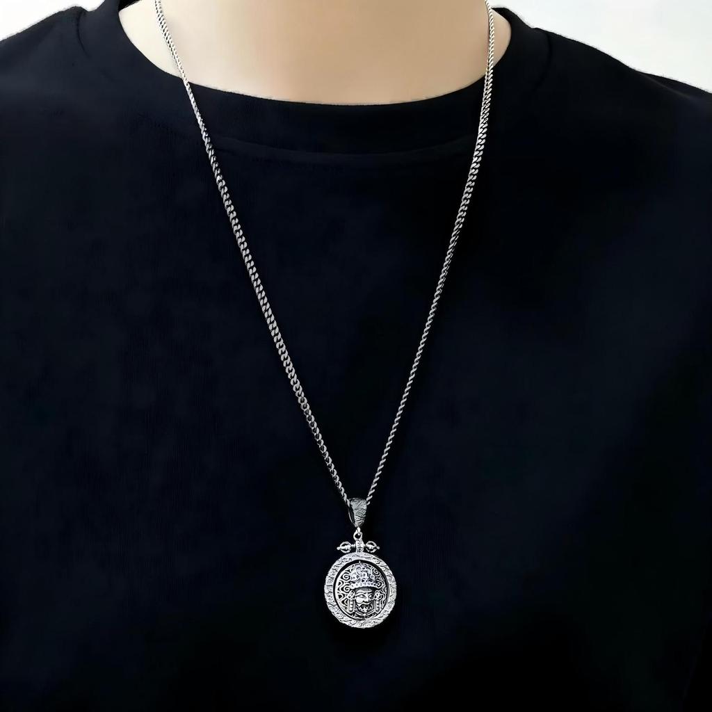 S925 Sterling Silver Double-Sided Tibetan God of Wealth Jaki Lham Pendant - Unisex Necklace
