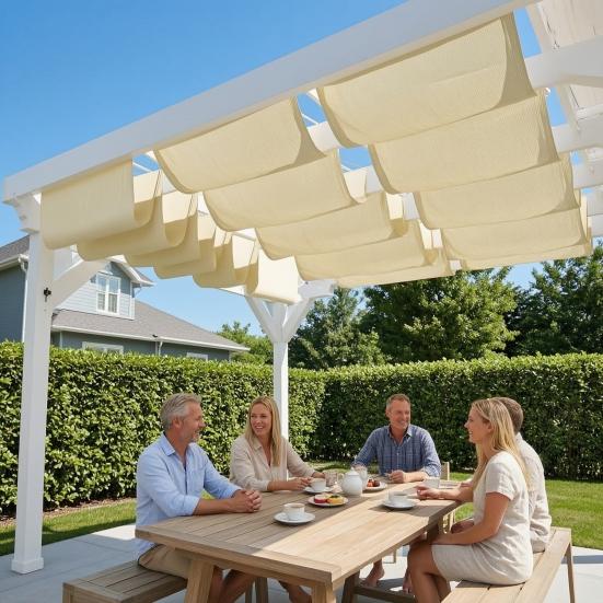 Retractable Sun Shade Sail, Sun Shade Canopy with Eyelets And Rope, Adjustable Shade Cover Sun Protection Waterproof Outdoor Awning for Garden Patio