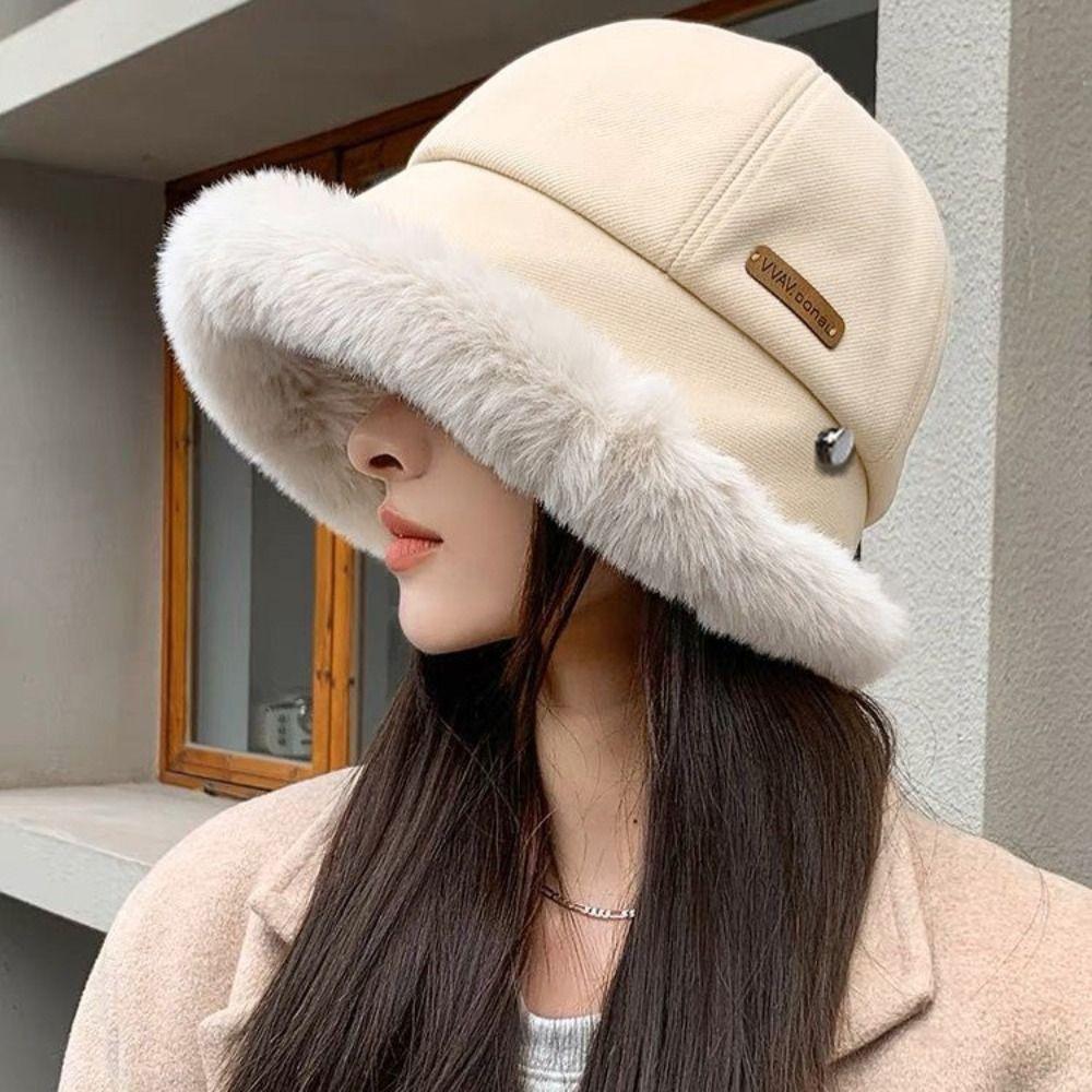 Windproof Fluffy Fur Bucket Hat Soft Warm Cap Cute Winter Fisherman Hat  Outdoor