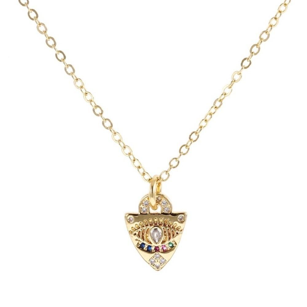 Rhinestone Demon Eye Necklace Copper Gold Plated Turkish Eye Neck Chain Devil's Eye Necklace  Girls