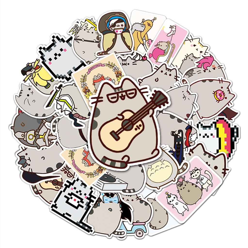 50 Cartoon Fatso the Cat Waterproof Stickers for Suitcases, Trolleys, Cars, and Refrigerators